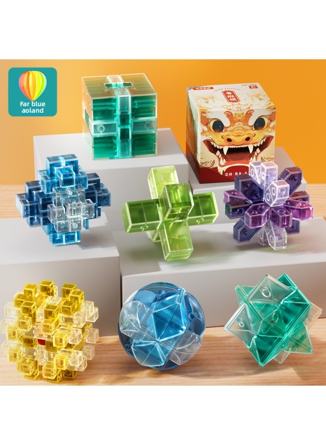 Qgso Luban Lock Kongming Lock Toy Boy Full Set Of Mortise And Tenon Unlocking Building Blocks For Kidsren Primary School Students 6 To 1-Color:Liuli Mastering High-end 【six-piece Set】 (send Tutorial)  - Image 3