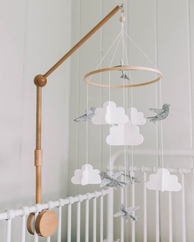 Sorrel + Fern Baby Crib Mobile - Birds in The Clouds w/Garland - Nursery Decor for Boys & Girls - Image 2