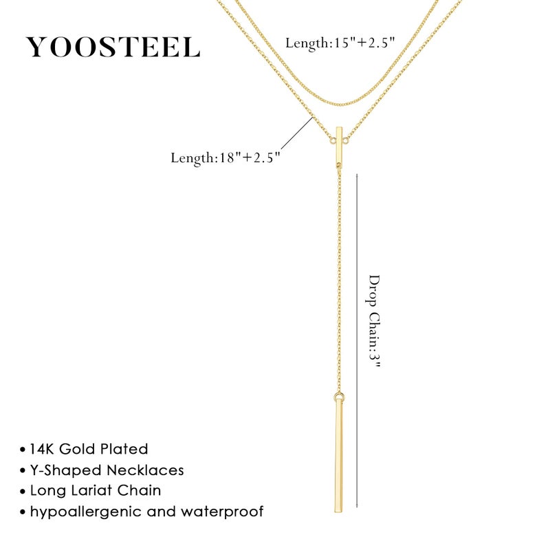 Yoosteel Lariat Necklace for Women - Dainty 14K-Gold-Plated Bar Pendant Necklaces Layered Long Y-Shaped Drop Chain Choker Jewelry Trendy Gifts for Women - Image 5