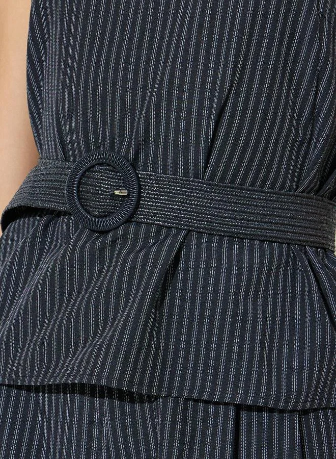 Styli Black Black Striped Belted Top and Pants Co-Ord Set for Women | Best Price UAE