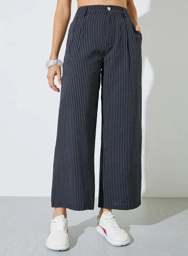 Styli Black Black Striped Belted Top and Pants Co-Ord Set for Women | Best Price UAE