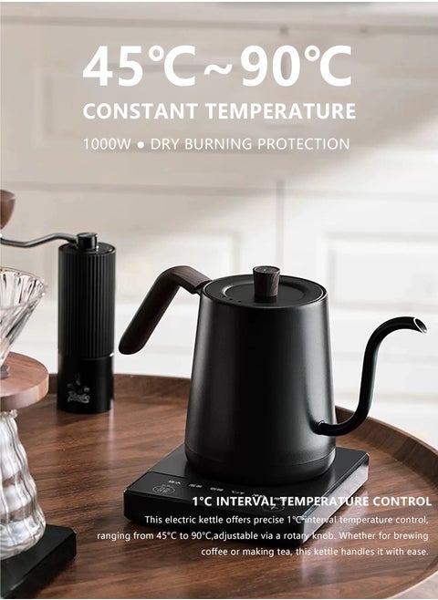1000ML Electric Kettles with Gooseneck, Touch Screen Panel Temperature Adjustment with Digital Display Temperature Automatic Insulation Stainless Steel Material,Automatic Temperature Control,Suitable for Home and OfficeFast Boiling, Constant Temperature, 304 Stainless Steel Coffee and Tea Pot,Multifunctional Rapid Heating Electric Kettle Wood Fiber，Black