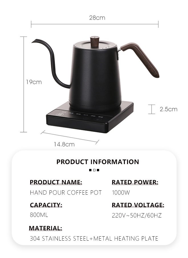 1000ML Electric Kettles with Gooseneck, Touch Screen Panel Temperature Adjustment with Digital Display Temperature Automatic Insulation Stainless Steel Material,Automatic Temperature Control,Suitable for Home and OfficeFast Boiling, Constant Temperature, 304 Stainless Steel Coffee and Tea Pot,Multifunctional Rapid Heating Electric Kettle Wood Fiber，Black