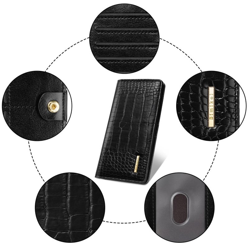 Simikol Wallet Women Bifold Faux Crocodile Leather Minimalist Slim Thin Long Wallets RFID Blocking Credit Cards Holder Purse with Back Zipper Coin Pocket for Women and Men,Black - Image 4