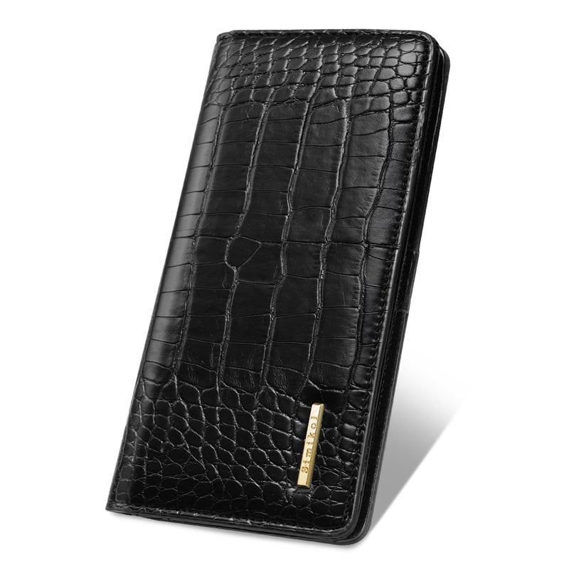 Simikol Wallet Women Bifold Faux Crocodile Leather Minimalist Slim Thin Long Wallets RFID Blocking Credit Cards Holder Purse with Back Zipper Coin Pocket for Women and Men,Black - Image 1