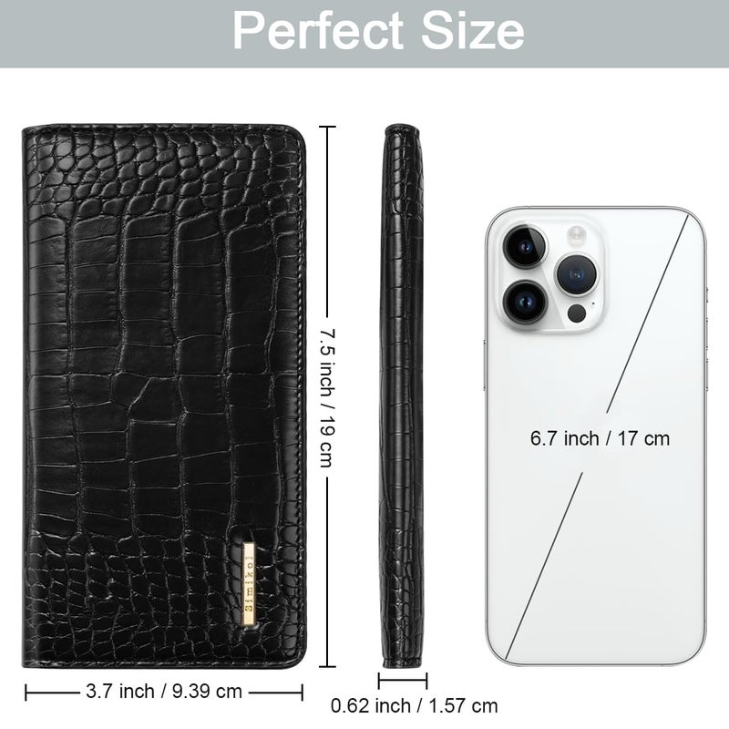 Simikol Wallet Women Bifold Faux Crocodile Leather Minimalist Slim Thin Long Wallets RFID Blocking Credit Cards Holder Purse with Back Zipper Coin Pocket for Women and Men,Black - Image 3
