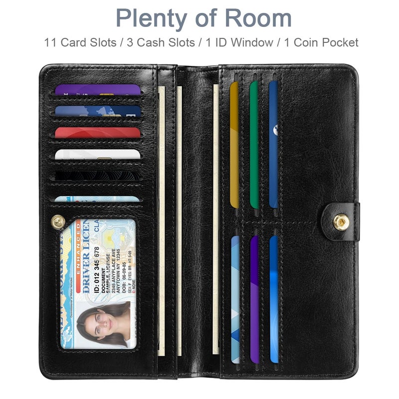 Simikol Wallet Women Bifold Faux Crocodile Leather Minimalist Slim Thin Long Wallets RFID Blocking Credit Cards Holder Purse with Back Zipper Coin Pocket for Women and Men,Black - Image 2