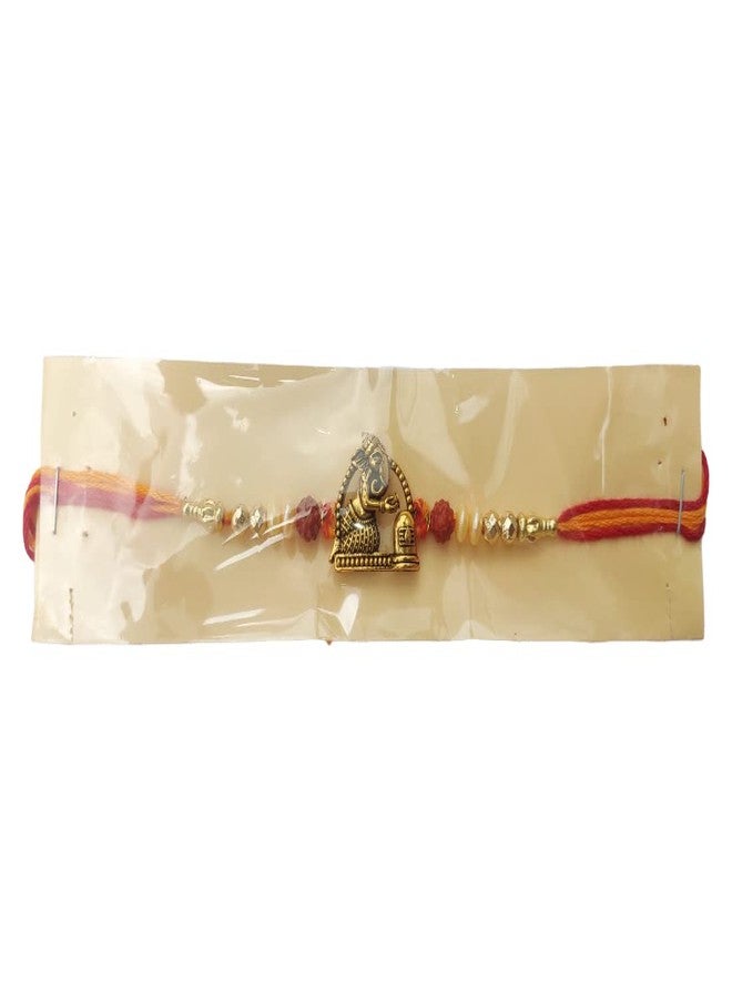 Samariya مجموعة هدايا SAMARIYA Metal Gold Fancy Designer Ganesh Rakhi للرجال والأطفال Borther Rakhi مجموعة هدايا Rakhi مع Roli Chawal Pack of 1 - Image 3