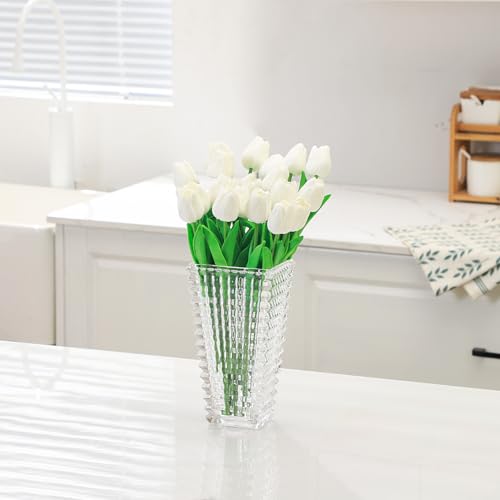 MCMCNCUIU Crystal Vase, Large Crystal Vases for Flowers, Clear Large Flower Vase, Modern Glass Vases for Living Room, Bedroom, Kitchen, Dining Table, Mantle, Wedding, 9 Inches - Image 2