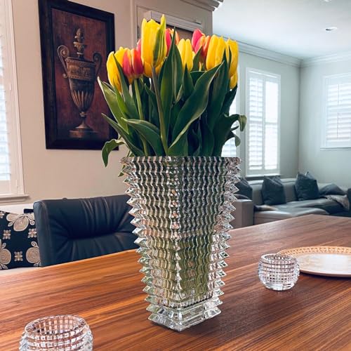 MCMCNCUIU Crystal Vase, Large Crystal Vases for Flowers, Clear Large Flower Vase, Modern Glass Vases for Living Room, Bedroom, Kitchen, Dining Table, Mantle, Wedding, 9 Inches - Image 3