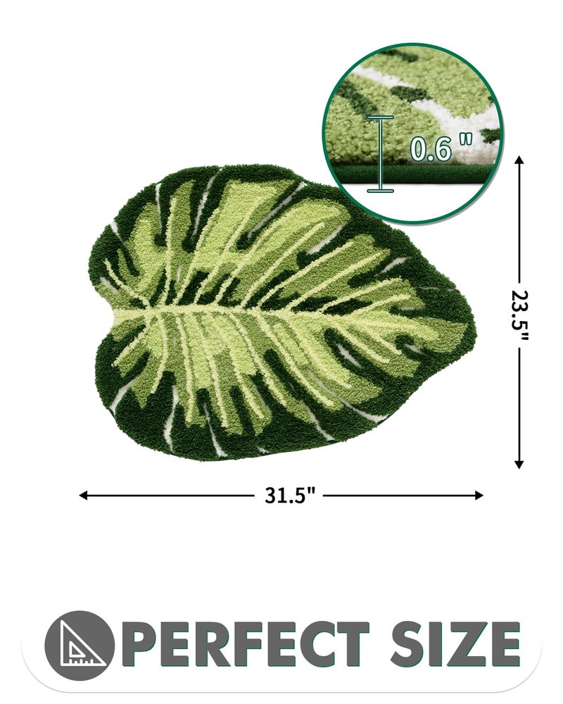 LUMI Cute Bathroom Rugs with Green Leaf Plant  Soft  Fluffy  Plush  Absorbent  Quick Dry  Non Slip  Machine Washable for Shower Floor  Bathroom  Bedroom Kids Room  23.5""x31.5""  Monstera - Image 2