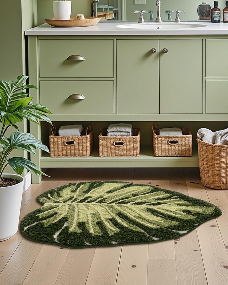 LUMI Cute Bathroom Rugs with Green Leaf Plant  Soft  Fluffy  Plush  Absorbent  Quick Dry  Non Slip  Machine Washable for Shower Floor  Bathroom  Bedroom Kids Room  23.5""x31.5""  Monstera - Image 5
