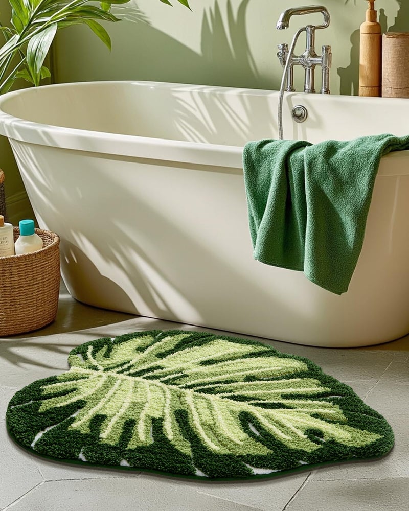 LUMI Cute Bathroom Rugs with Green Leaf Plant  Soft  Fluffy  Plush  Absorbent  Quick Dry  Non Slip  Machine Washable for Shower Floor  Bathroom  Bedroom Kids Room  23.5""x31.5""  Monstera - Image 4