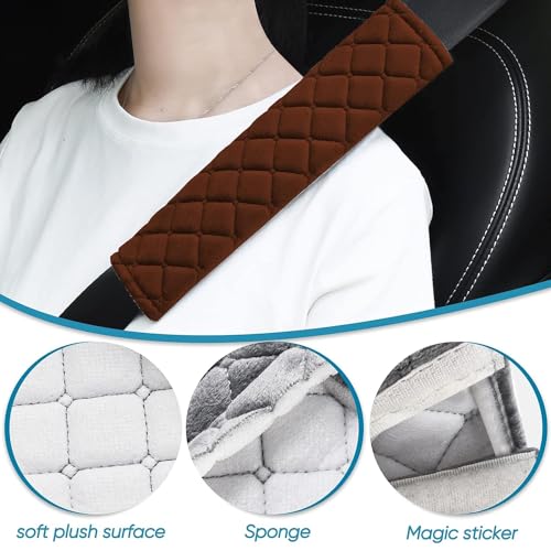 DETACHI Car Seat Belt Cover for More Comfortable Driving Seat Belt Shoulder Pad for Adults and Children Universal Car Seat Belt Velvet Cushion (Brown, Pack of 2) - Image 3
