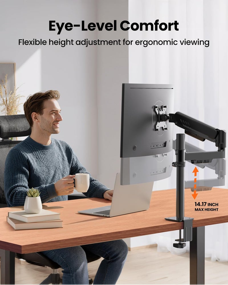 ErGear Single Monitor Arm, Adjustable Desk Gaming Monitor Mount for 13-34â€³ Screens, Up to 19.8 lbs, Enhanced Stability with Integrated C-Clamp, Upgraded Cable Management, VESA 75x75/100x100mm, Black - Image 3