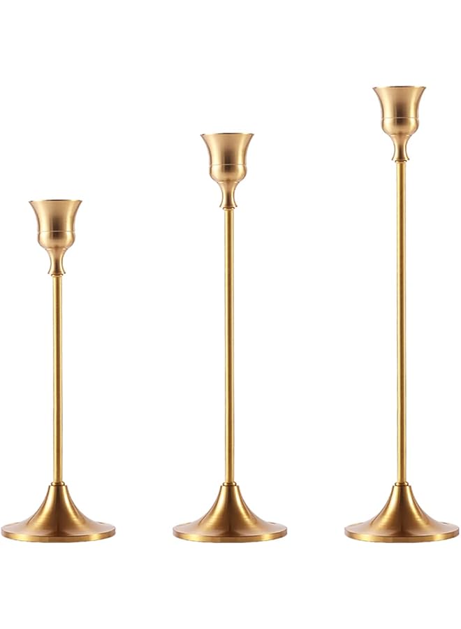 Set of 3 Copper Candle Holders for Tapered Candles, LED Candles, Decorative Candle Holders for Home Decor, Table, Wedding, Party, Anniversary,Christmas