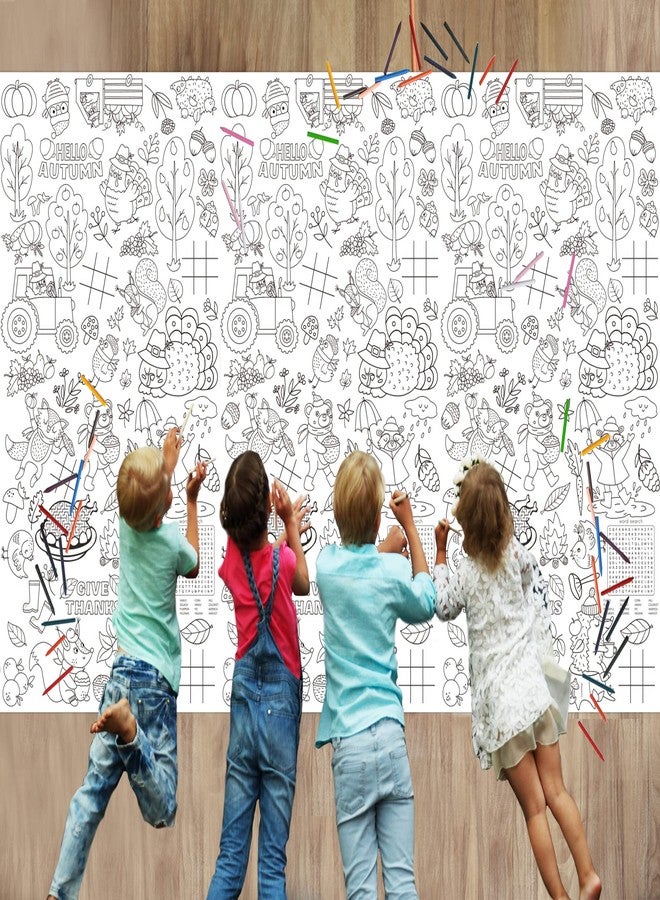 Wiooffen 82''x 47'' Thanksgiving Giant Coloring Tablecloth Posters Activity for Kids, Autumn Huge Fall Color-in Paper Poster Table Cover Arts and Crafts Great for Girls Boys Classroom Kindergarten - Image 1