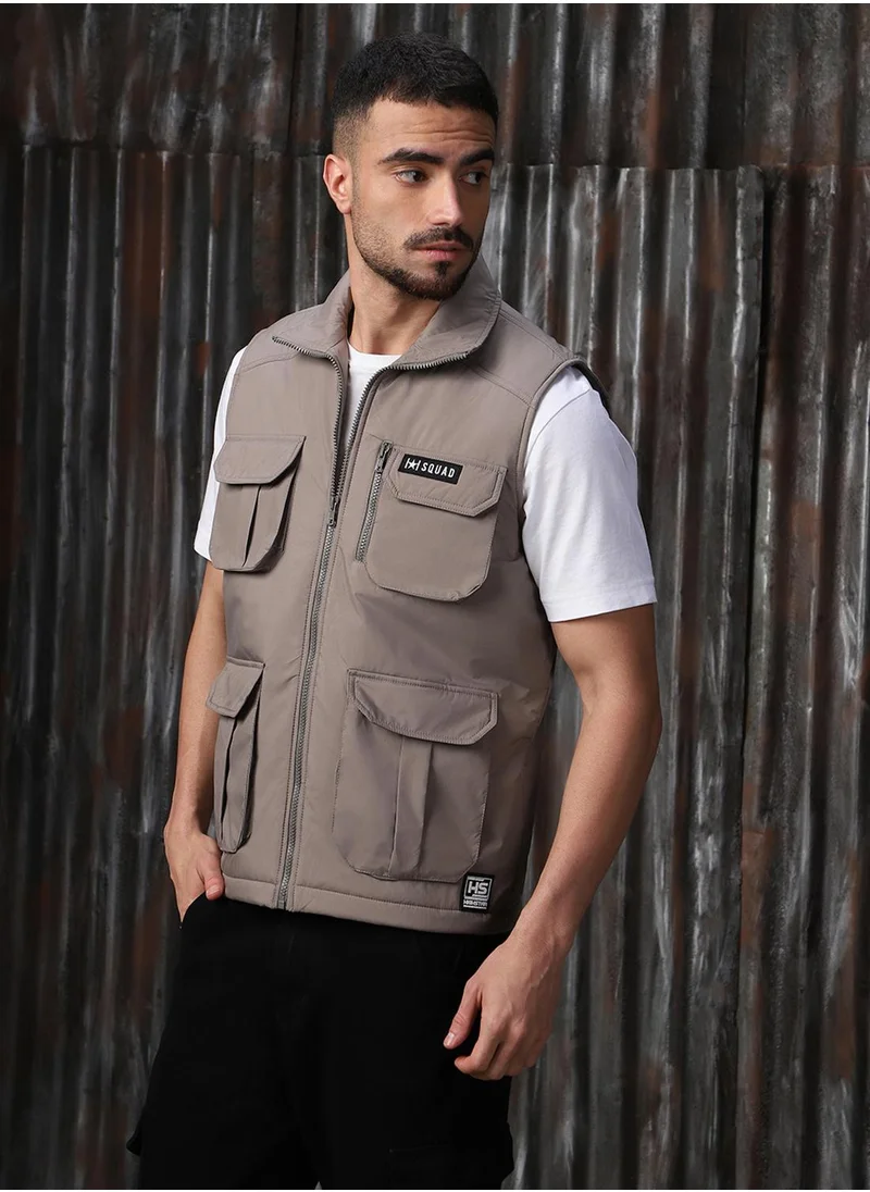 HIGH STAR Men's Light Grey 100% Polyester Printed Regular Fit Jacket