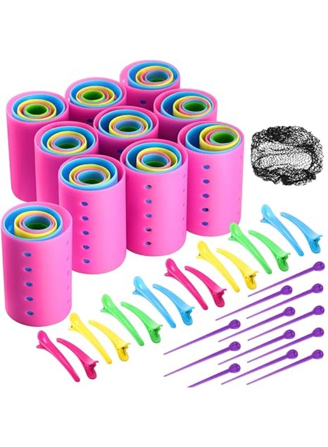 141 Pieces Hair Rollers Set Include 60 Plastic Hair Rollers (Multicolor,6 Size) - Image 1