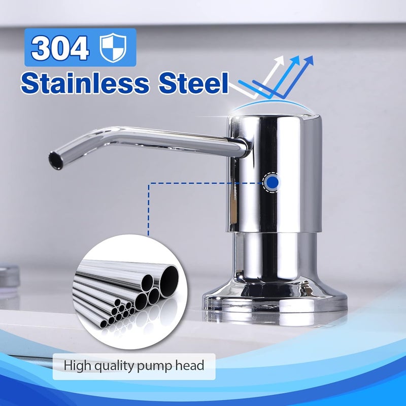 WEWE Chrome Soap Dispenser for Kitchen Sink, Kitchen Sink Soap Dispenser Built in for Counter Top Refillable Under Sink in Sink Soap Dispenser Stainless Steel Polished Chrome - Image 5