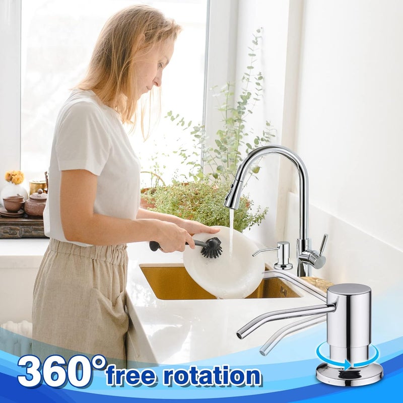 WEWE Chrome Soap Dispenser for Kitchen Sink, Kitchen Sink Soap Dispenser Built in for Counter Top Refillable Under Sink in Sink Soap Dispenser Stainless Steel Polished Chrome - Image 3