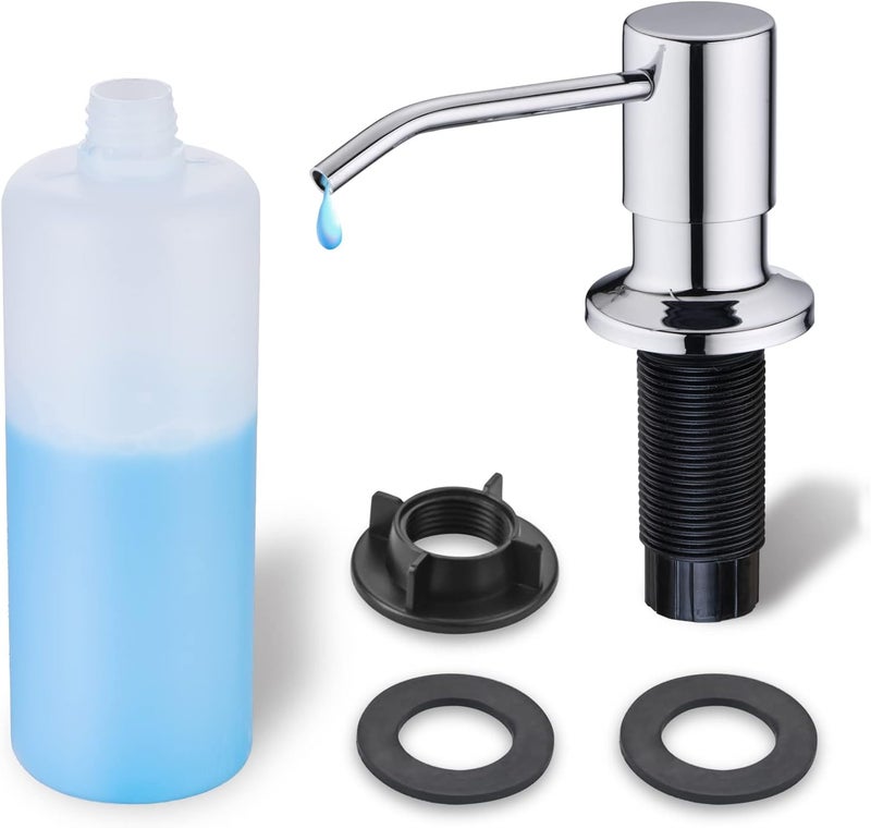 WEWE Chrome Soap Dispenser for Kitchen Sink, Kitchen Sink Soap Dispenser Built in for Counter Top Refillable Under Sink in Sink Soap Dispenser Stainless Steel Polished Chrome - Image 1