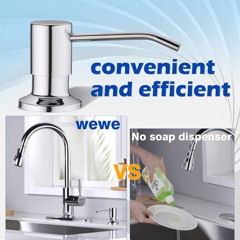 WEWE Chrome Soap Dispenser for Kitchen Sink, Kitchen Sink Soap Dispenser Built in for Counter Top Refillable Under Sink in Sink Soap Dispenser Stainless Steel Polished Chrome - Image 2