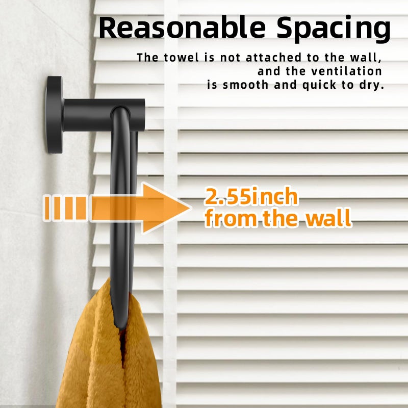 Z-TIISON Matte Black Towel Ring 2Pack, SUS304 Stainless Steel Hand Towel Holder for Bathroom Kitchen, Modern Style Towel Hanger, Thicken Ring Towel Holder, Towel Rack Round Wall Mounted (2, Black) - Image 5