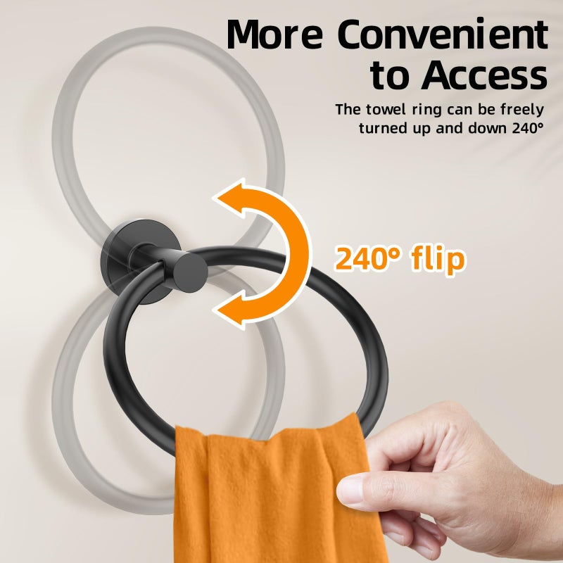 Z-TIISON Matte Black Towel Ring 2Pack, SUS304 Stainless Steel Hand Towel Holder for Bathroom Kitchen, Modern Style Towel Hanger, Thicken Ring Towel Holder, Towel Rack Round Wall Mounted (2, Black) - Image 4