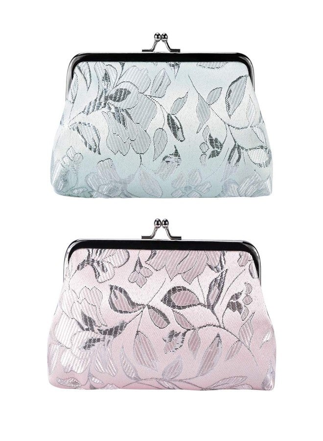 Oyachic 2 Packs Large Coin Purses Floral Cash Case Vintage Change Pouch Kiss Lock Cellphone bag Handbag ID Card Holder Canvas Clutch - Image 1