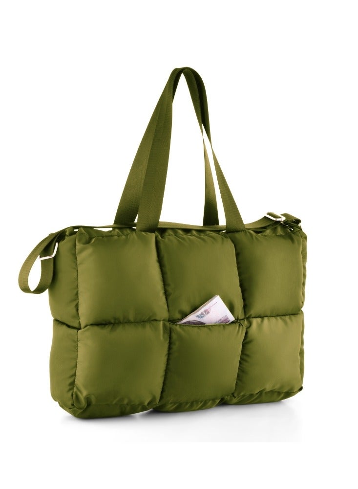 B.S COLLECTION Large capacity waterproof soft quilted shoulder bag and hand bag for women - Oily  - Image 3