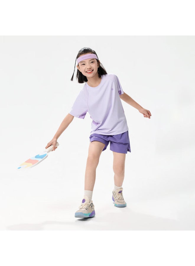Ebaer Children's Sports T-shirt Short Sleeve Boys And Girls Sweat-wicking Round Neck Sun Protection Top Summer Wear Lilac Purple 160 - Image 2