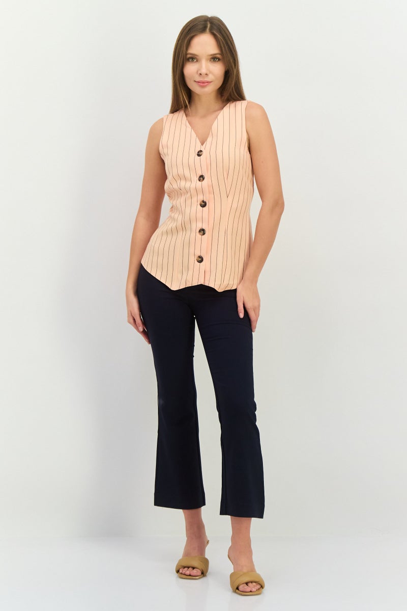 Closet Women Regular Fit Stripe Suits Vest, Peach - Image 4
