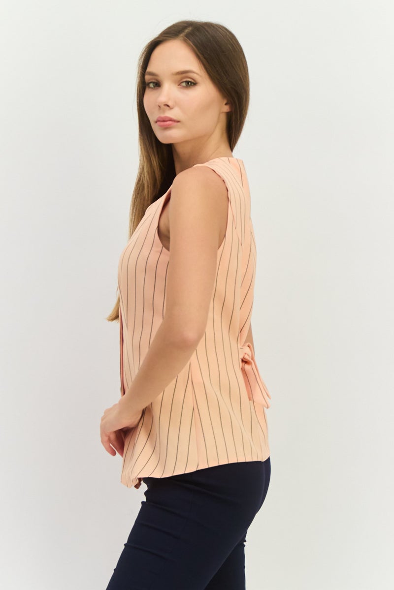 Closet Women Regular Fit Stripe Suits Vest, Peach - Image 2