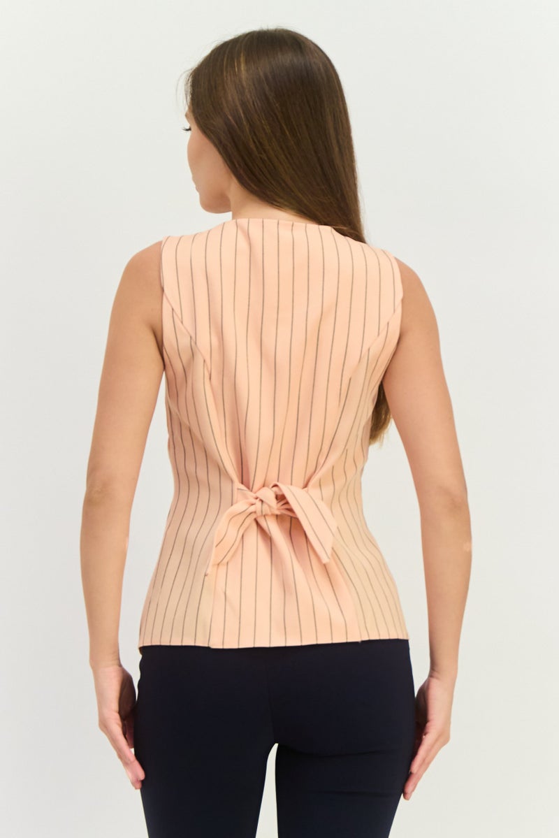 Closet Women Regular Fit Stripe Suits Vest, Peach - Image 3