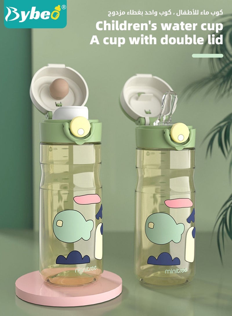 بيبو زجاجة ماء للأطفال من PPSU مع قشاط وفوهة، زجاجة شرب للأطفال مع حزام قابل للإزالة، كوب شرب للأطفال، خالية من مادة البيسفينول أ، مانعة للتسريب بتصميم كرتوني رياضي للرحلات والمدرسة، 480 مل، اللون الأخضر - Image 2