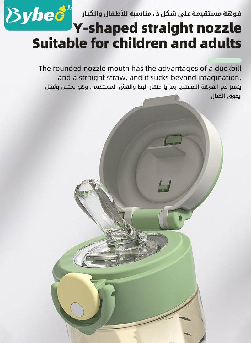 بيبو زجاجة ماء للأطفال من PPSU مع قشاط وفوهة، زجاجة شرب للأطفال مع حزام قابل للإزالة، كوب شرب للأطفال، خالية من مادة البيسفينول أ، مانعة للتسريب بتصميم كرتوني رياضي للرحلات والمدرسة، 480 مل، اللون الأخضر - Image 3