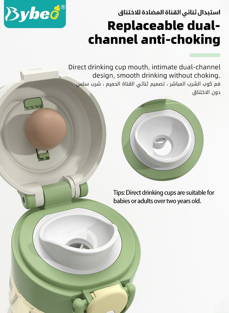 بيبو زجاجة ماء للأطفال من PPSU مع قشاط وفوهة، زجاجة شرب للأطفال مع حزام قابل للإزالة، كوب شرب للأطفال، خالية من مادة البيسفينول أ، مانعة للتسريب بتصميم كرتوني رياضي للرحلات والمدرسة، 480 مل، اللون الأخضر - Image 4