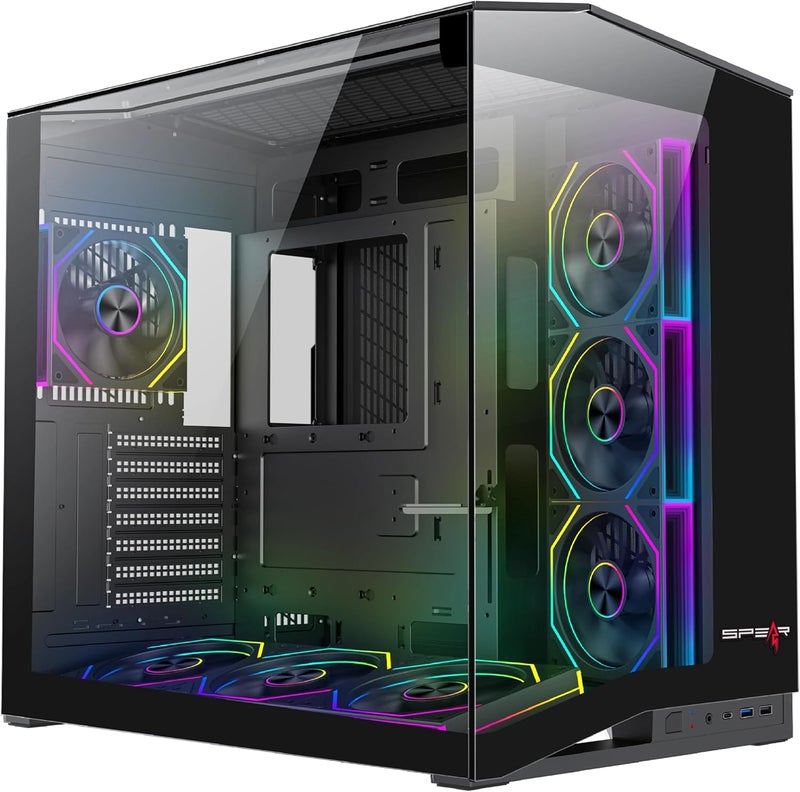 علبة ألعاب تايتانيك بلس E-ATX باللون الأبيض – 7 مراوح ARGB، زجاج مقوى ثلاثي الجوانب، تدعم مشعاعين بحجم 360 مم، منفذ Type-C، دعم بطاقة الرسوميات العمودية (علبة، أسود) - Image 1