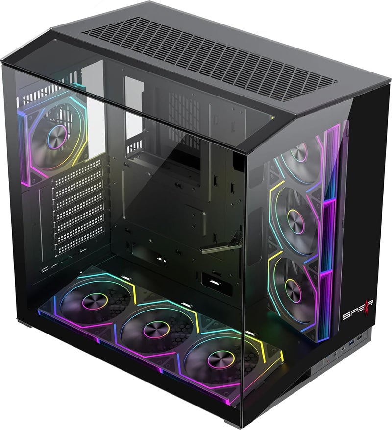 علبة ألعاب تايتانيك بلس E-ATX باللون الأبيض – 7 مراوح ARGB، زجاج مقوى ثلاثي الجوانب، تدعم مشعاعين بحجم 360 مم، منفذ Type-C، دعم بطاقة الرسوميات العمودية (علبة، أسود) - Image 2