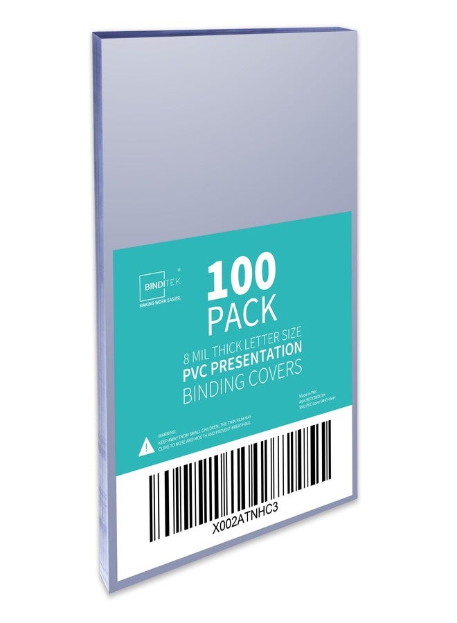 Binditek 100 Pack 8mil PVC Clear Binding Presentation Covers, Letter Size, 8.5 x 11 Inches, Square Corners, Un-Punched, Office Supplies - Image 1