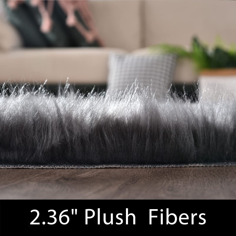 Latepis Dark Gray Faux Fur Rug 3x4 Area Sheepskin Rug for Bedroom Bedside Living Room Rugs for Sofa Cushion Playing Luxury Home Decor - Image 2