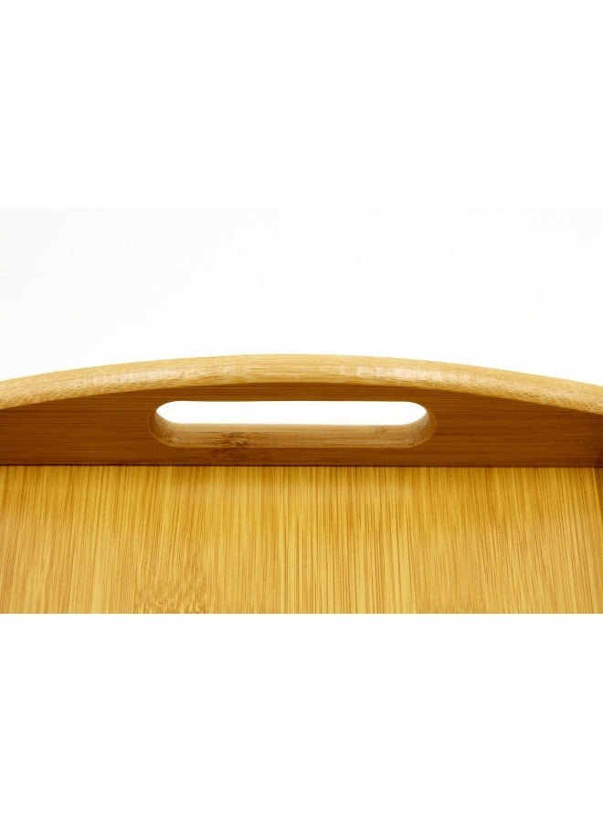 شبيلي صينية الخيزران - مجموعة من 3 صواني تقديم خشبية بمقابض - صينية مستطيلة كبيرة وصغيرة ومتوسطة - صينية خشبية للإفطار للطعام والمطبخ والأماكن الخارجية والمطاعم - Image 4