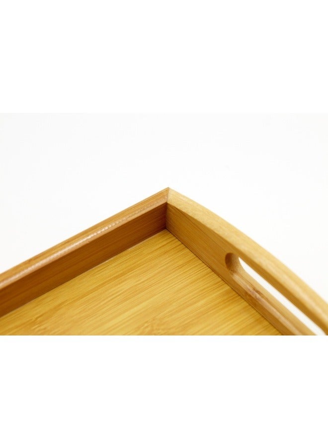 شبيلي صينية الخيزران - مجموعة من 3 صواني تقديم خشبية بمقابض - صينية مستطيلة كبيرة وصغيرة ومتوسطة - صينية خشبية للإفطار للطعام والمطبخ والأماكن الخارجية والمطاعم - Image 5