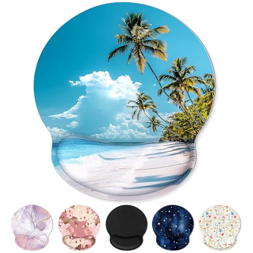 KONVINIT Ergonomic Mouse Pad with Wrist Rest, Small Mousepad with Non-Slip Rubber Base and Smooth Surface, Beach Mouse Pads for Desk, Office Desk Accessories - Image 1