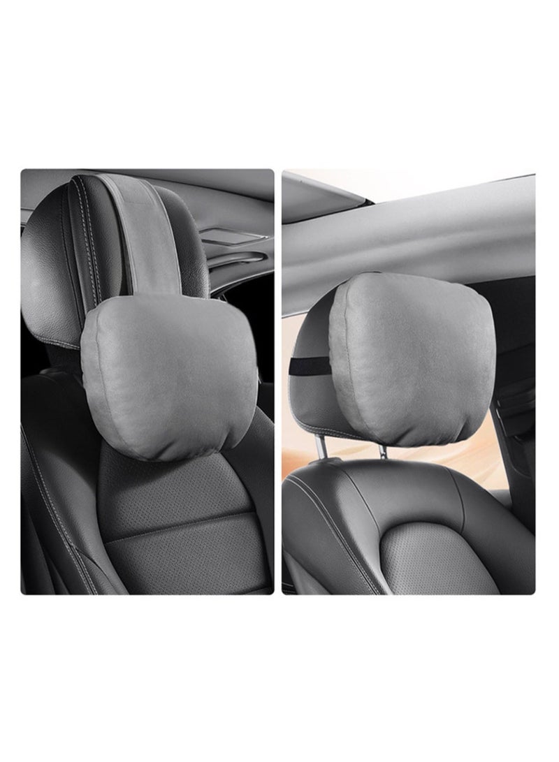 Adjustable Car Neck Pillow - Ergonomic Grey Suede Headrest Cushion, Refillable Plant-Based Support for Vehicle Seats (1 Piece) - Image 2