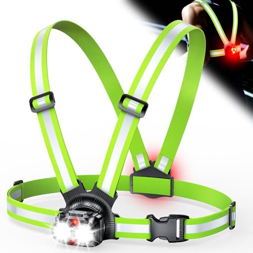 ISEYOU Running Lights for Runners 800LM, 6+2 Modes Running Light with Rear Light, 45°Adjustable Tilt, IPX5 Waterproof Rechargeable Visibility Reflective Vest for Night Walking/Cycling, 4-25Hrs Runtime - Image 1