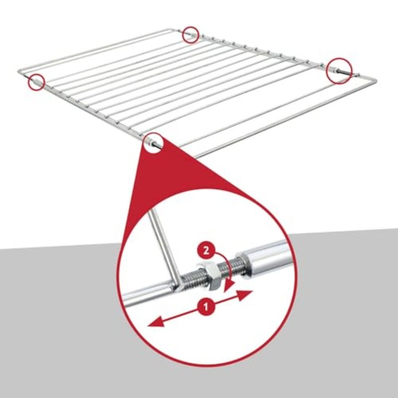 Universal Extendable Adjustable Shelf with Locking Arms for Oven Cooker Grill, Metal, Silver, 360mm-590mm - Image 4
