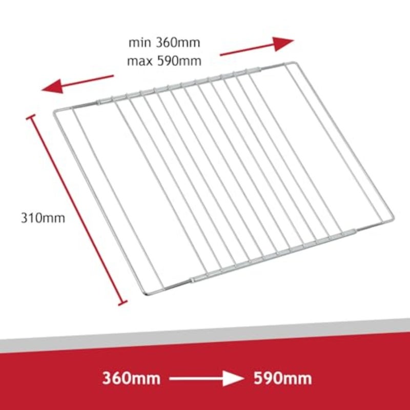 Universal Extendable Adjustable Shelf with Locking Arms for Oven Cooker Grill, Metal, Silver, 360mm-590mm - Image 2