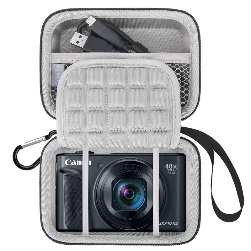 Lacdo Camera Carrying Case for Canon PowerShot SX740 / SX730 / SX720 / SX620 Digital Camera, Protective Storage Trave Bag, Mesh Bag Fits Batteries, Cable, Memory Card, Card Reader, Black+Gray, 5.52 x - Image 1